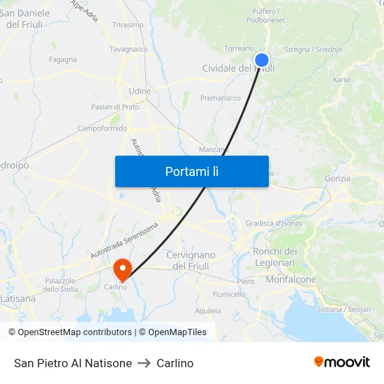 San Pietro Al Natisone to Carlino map