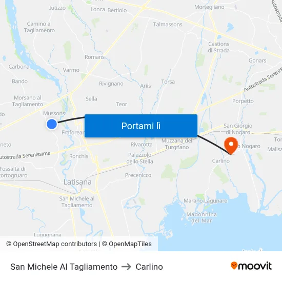 San Michele Al Tagliamento to Carlino map