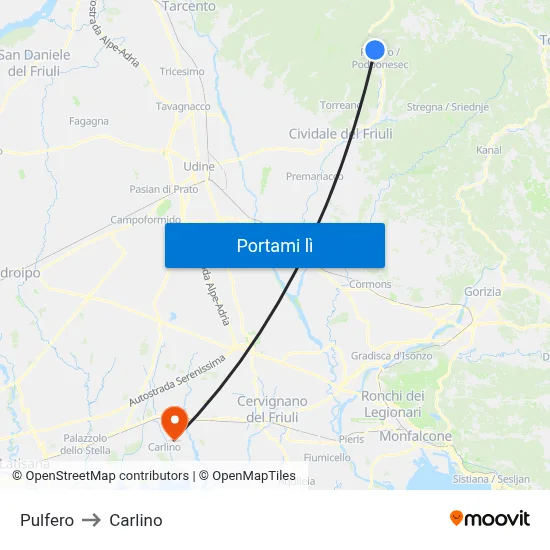 Pulfero to Carlino map