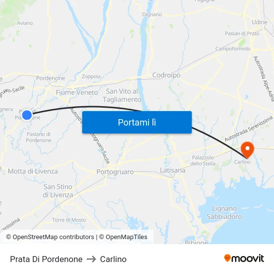Prata Di Pordenone to Carlino map