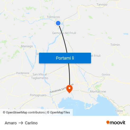 Amaro to Carlino map