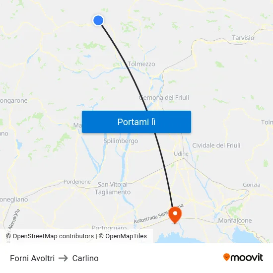 Forni Avoltri to Carlino map