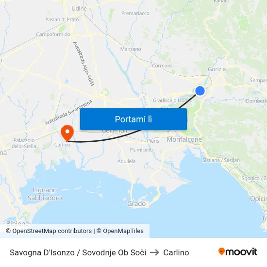 Savogna D'Isonzo / Sovodnje Ob Soči to Carlino map