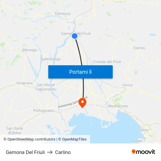 Gemona Del Friuli to Carlino map