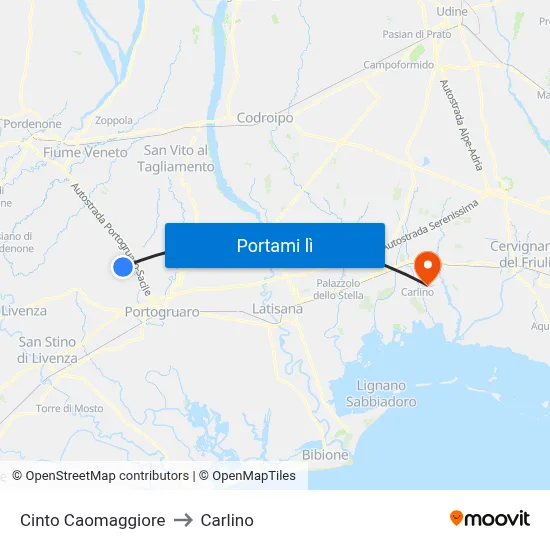 Cinto Caomaggiore to Carlino map