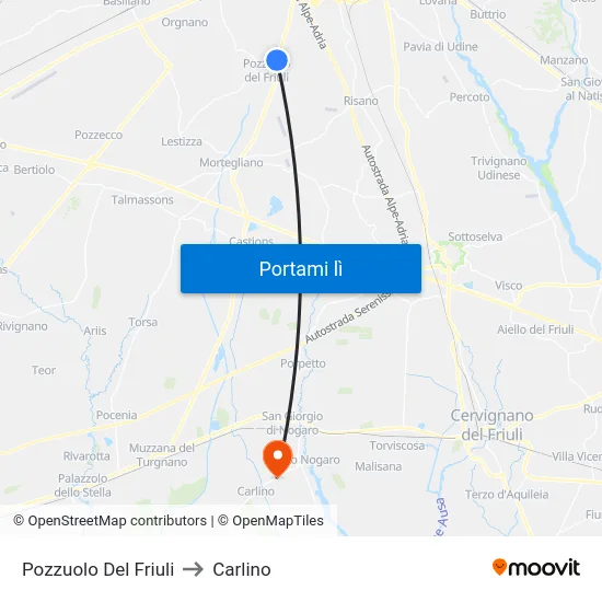 Pozzuolo Del Friuli to Carlino map
