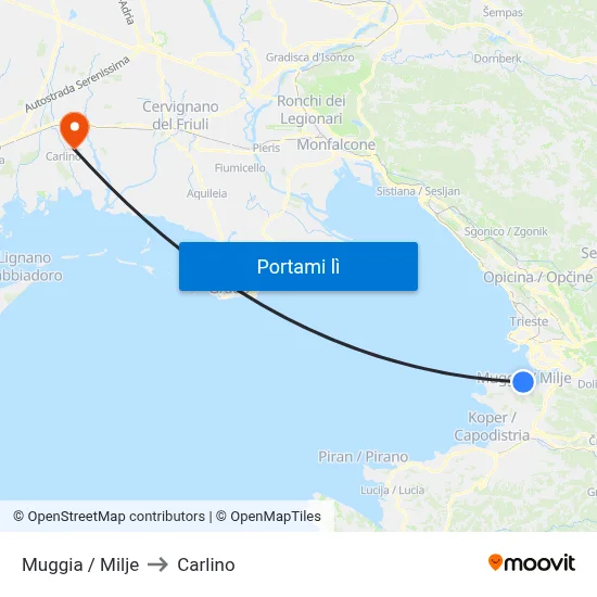 Muggia / Milje to Carlino map