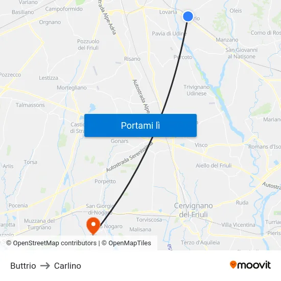 Buttrio to Carlino map
