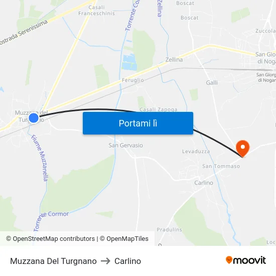 Muzzana Del Turgnano to Carlino map