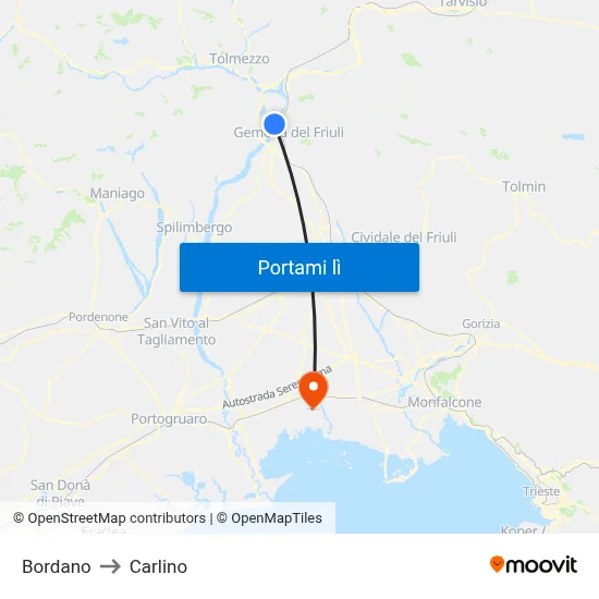 Bordano to Carlino map