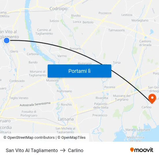 San Vito Al Tagliamento to Carlino map