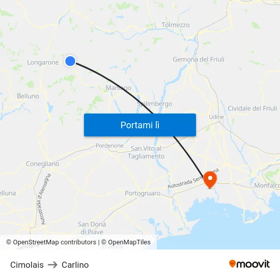Cimolais to Carlino map