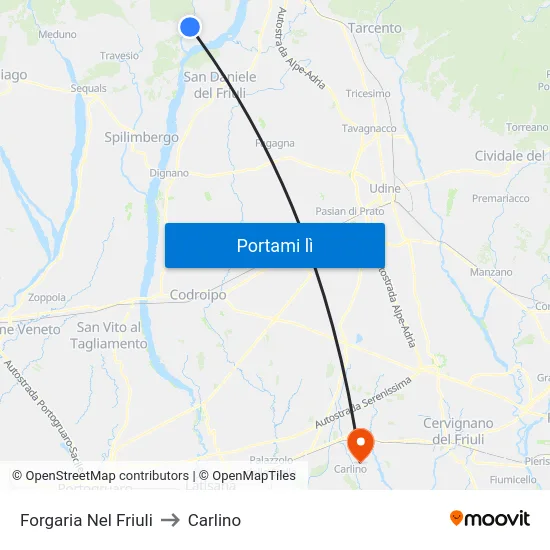 Forgaria Nel Friuli to Carlino map