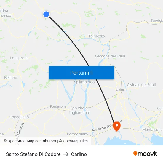 Santo Stefano Di Cadore to Carlino map