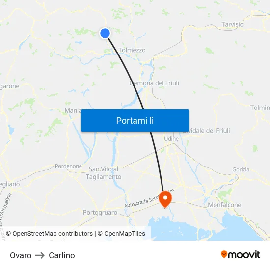 Ovaro to Carlino map
