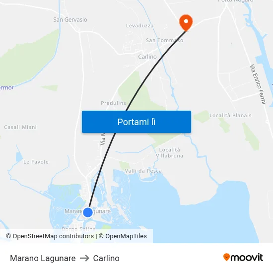 Marano Lagunare to Carlino map