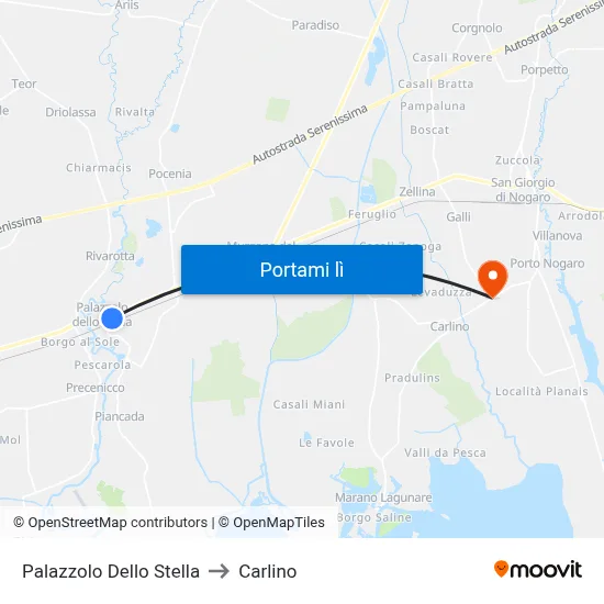 Palazzolo Dello Stella to Carlino map
