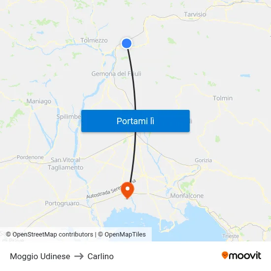 Moggio Udinese to Carlino map