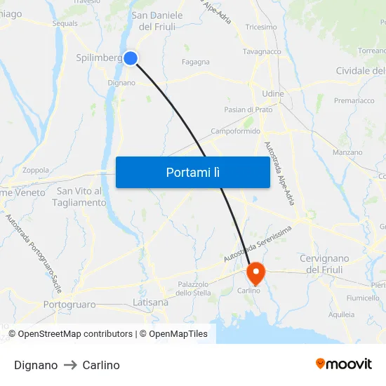 Dignano to Carlino map