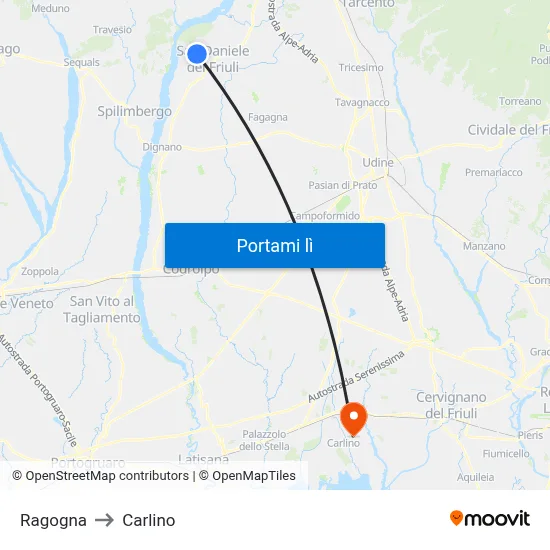 Ragogna to Carlino map