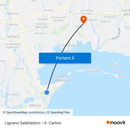 Lignano Sabbiadoro to Carlino map