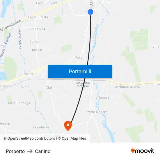 Porpetto to Carlino map