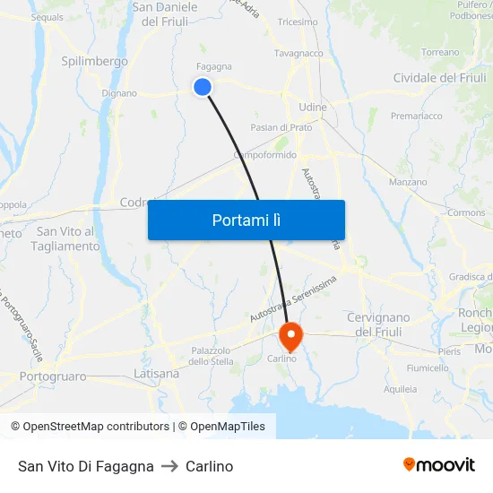 San Vito Di Fagagna to Carlino map