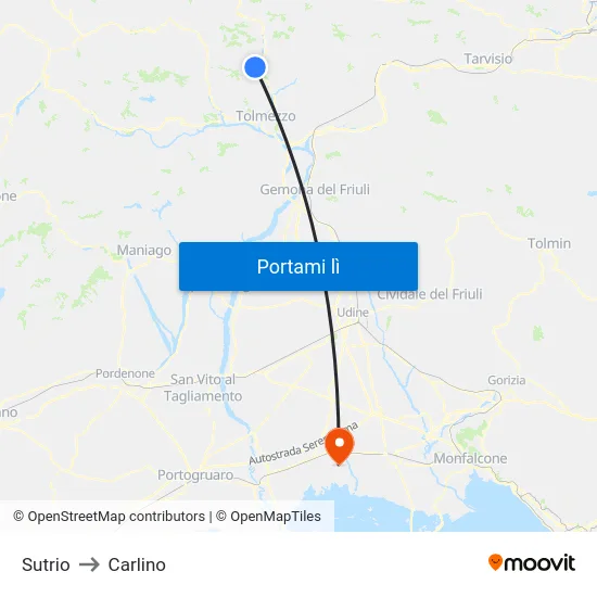 Sutrio to Carlino map