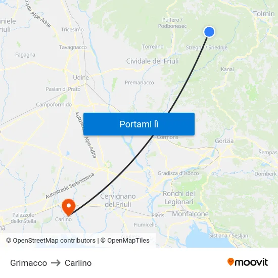 Grimacco to Carlino map