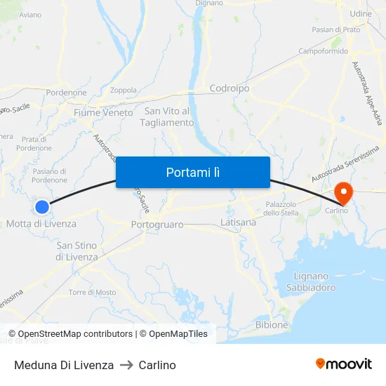 Meduna Di Livenza to Carlino map