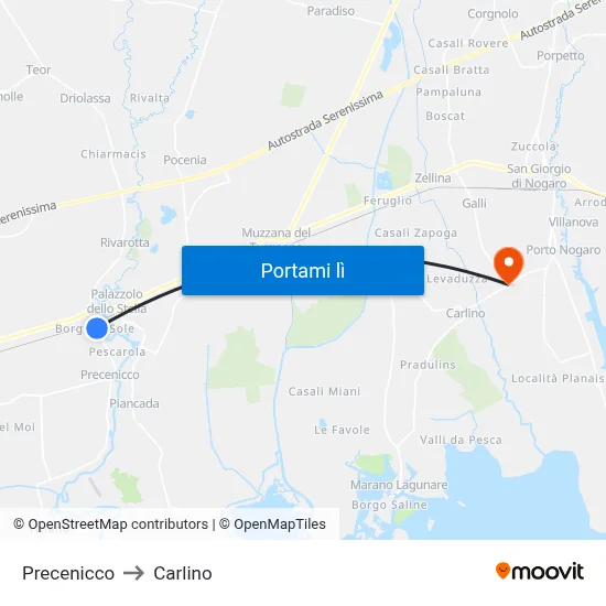 Precenicco to Carlino map