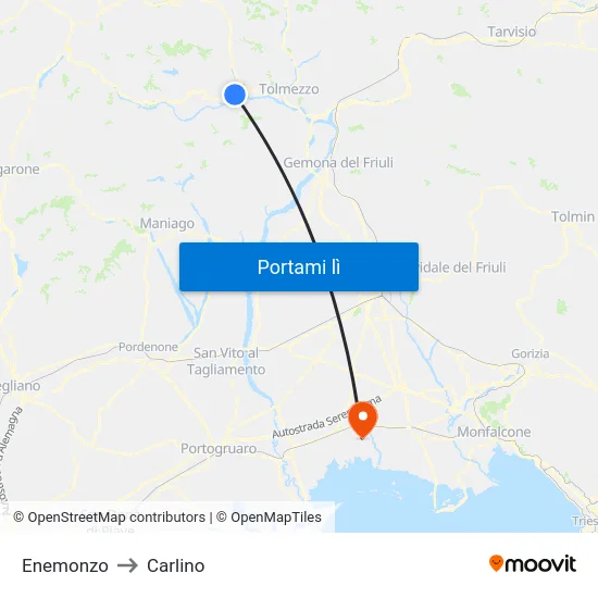 Enemonzo to Carlino map