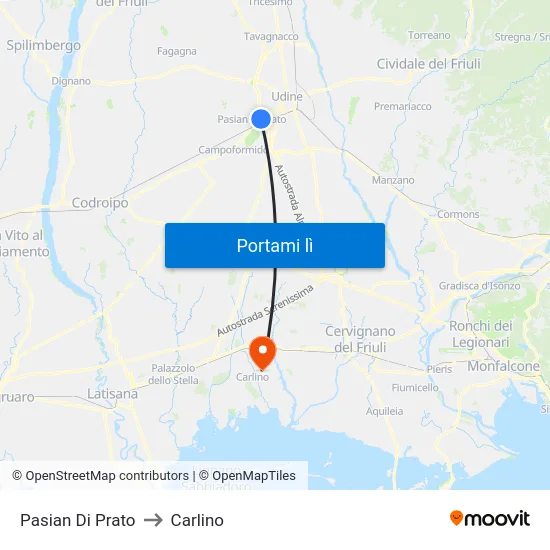 Pasian Di Prato to Carlino map