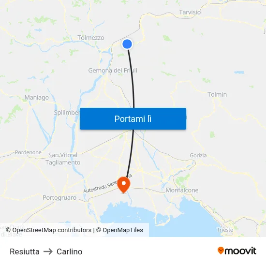 Resiutta to Carlino map