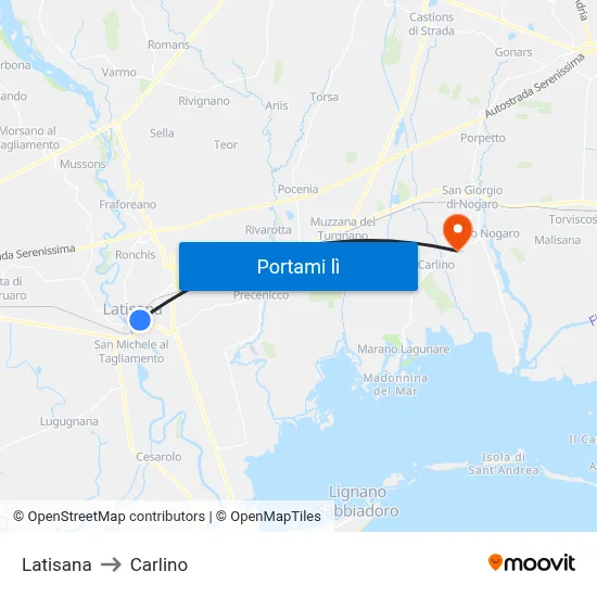 Latisana to Carlino map