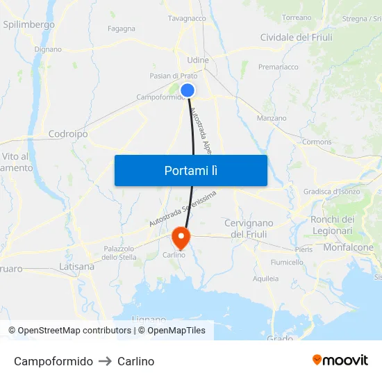 Campoformido to Carlino map