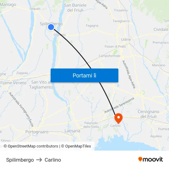 Spilimbergo to Carlino map