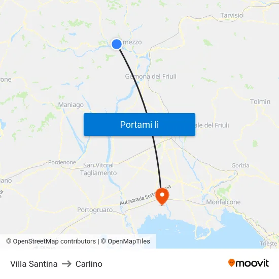 Villa Santina to Carlino map