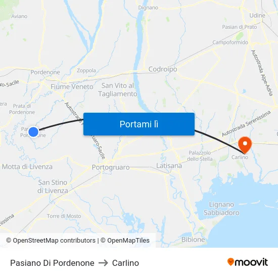 Pasiano Di Pordenone to Carlino map