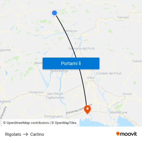 Rigolato to Carlino map