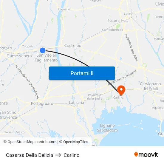 Casarsa Della Delizia to Carlino map