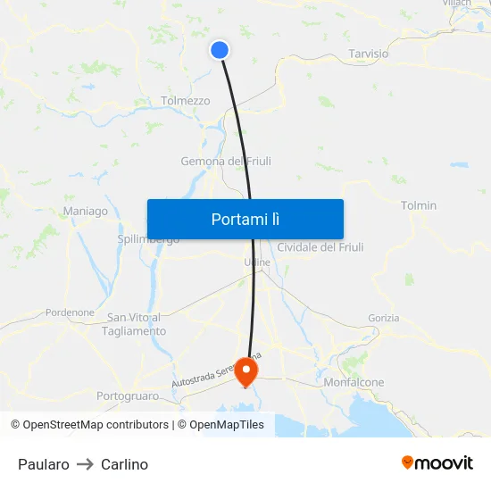 Paularo to Carlino map