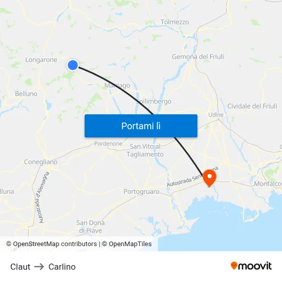 Claut to Carlino map