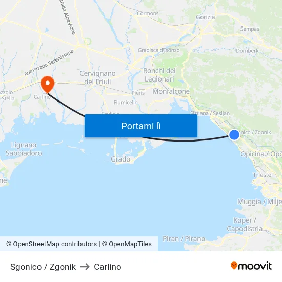 Sgonico / Zgonik to Carlino map