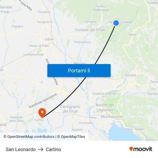 San Leonardo to Carlino map