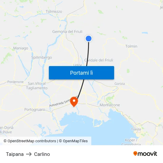 Taipana to Carlino map