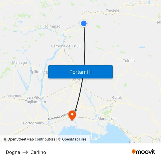Dogna to Carlino map