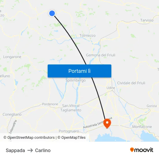 Sappada to Carlino map