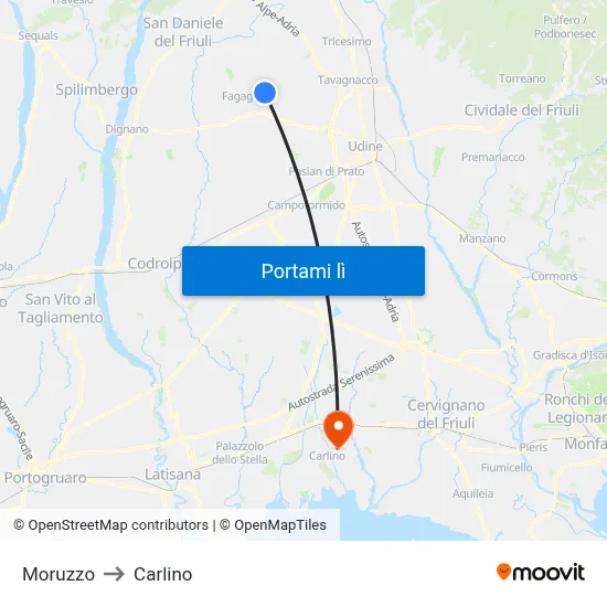 Moruzzo to Carlino map
