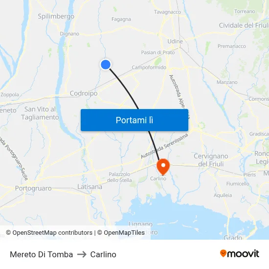 Mereto Di Tomba to Carlino map
